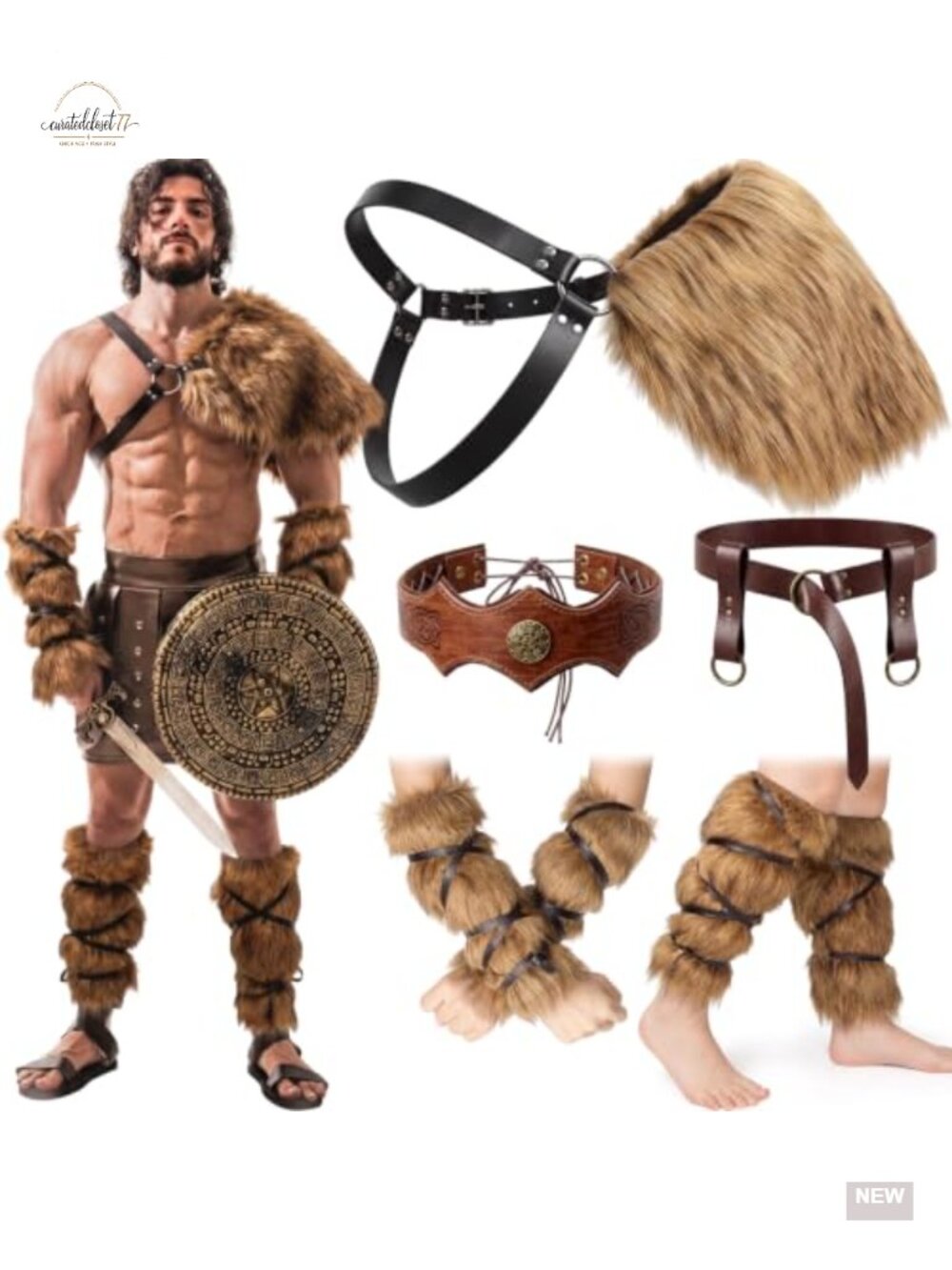 Medieval Viking Costume Accessory Set Faux Fur PU Leather Cosplay